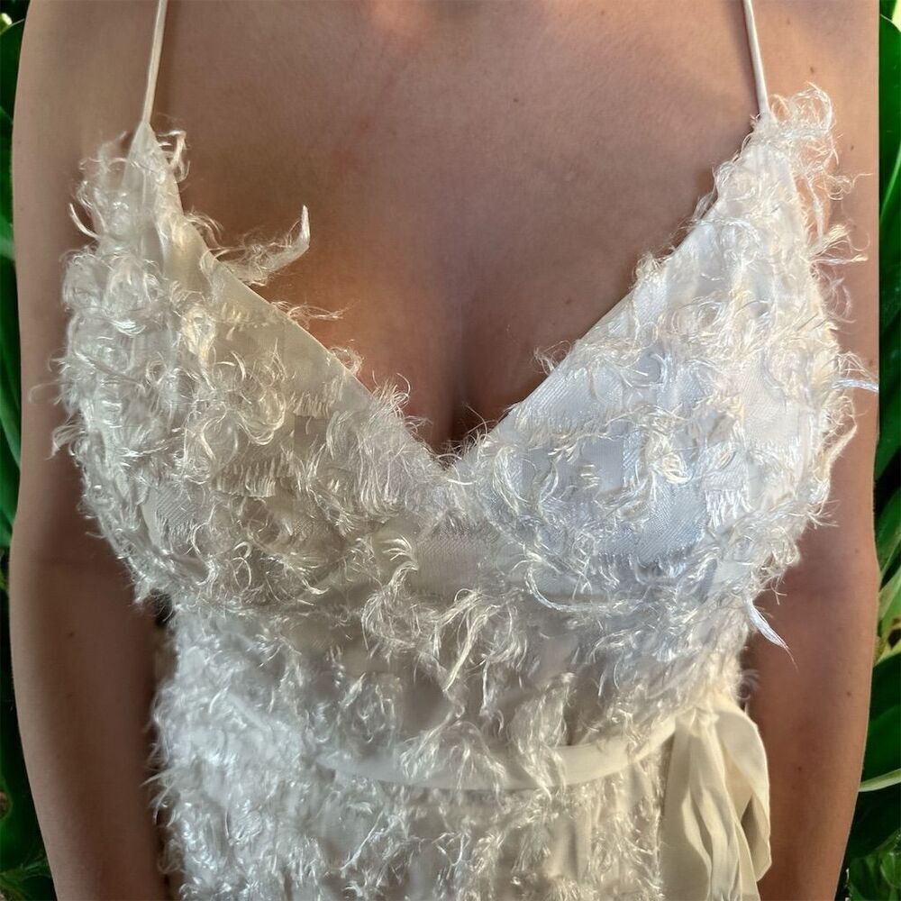 Forever Unique Bright White Eye Lash Ankle Length Spaghetti Strap Formal Dress - Picture 4 of 12